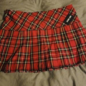 Royal Bones Red Plaid Pleated Skirt